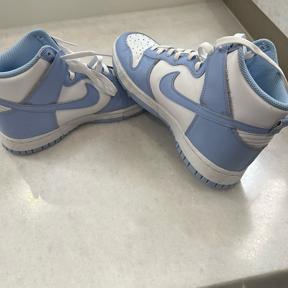 Nike white and pastel blue high top dunks